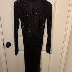 God Save Queens Black Sequin Long Sleeve Dress